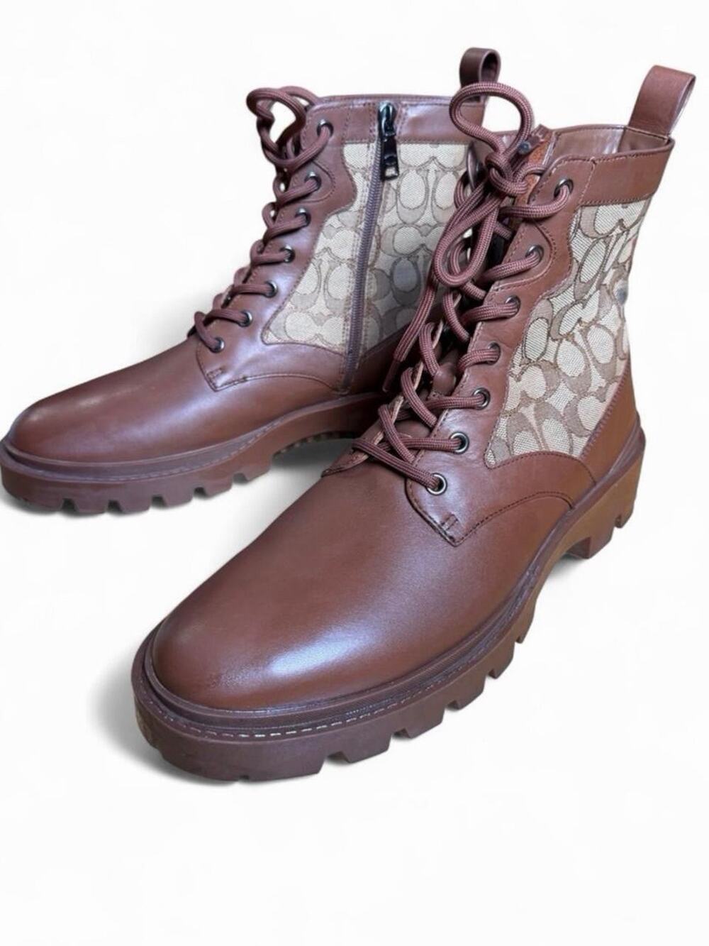 Coach Citysole side zipper monogram signature print boots brown CO257 Size 10.5